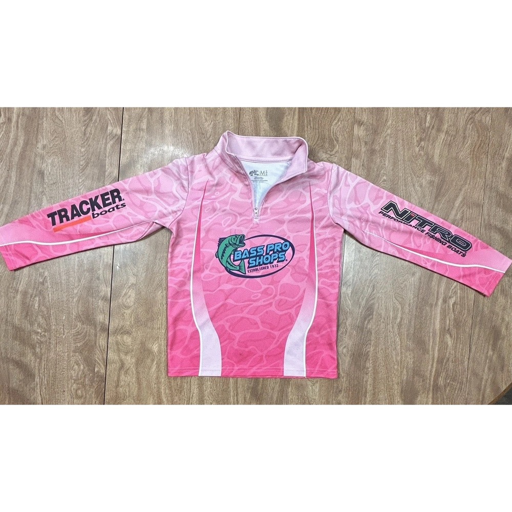 Bass Pro Shops Girls M 3/4 Zip Fishing Performance Shirt Pink Ripple Camo